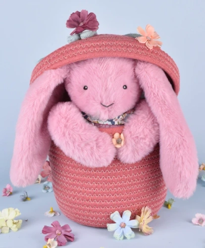 DOUDOU ET COMPAGNIE - pluszowy królik Lapin Fleurette, 25 cm, różowy grenadine