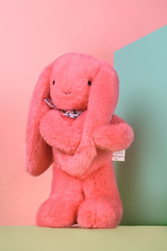 DOUDOU ET COMPAGNIE - pluszowy królik Lapin Fleurette, 35 cm, koral
