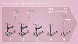 MICRO - hulajnoga z drążkiem Mini2Grow 2.0 Deluxe LED, dusty rose