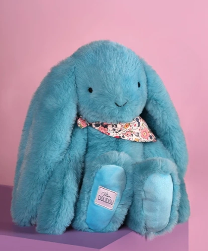 DOUDOU ET COMPAGNIE - pluszowy królik Lapin Fleurette, 35 cm, turkus
