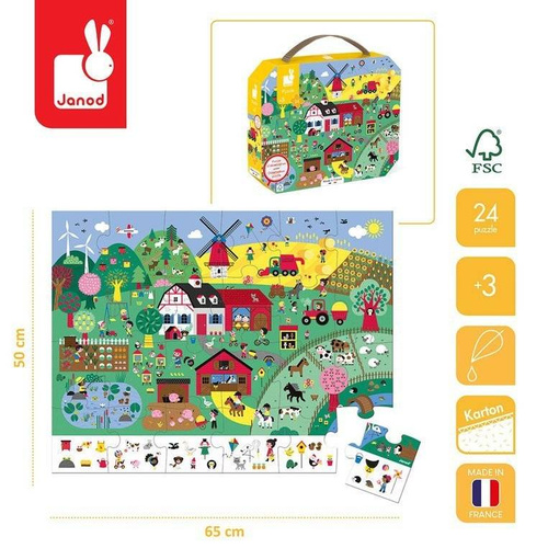Janod - Puzzle obserwacyjne w walizce Farma 24 elementy 3+
