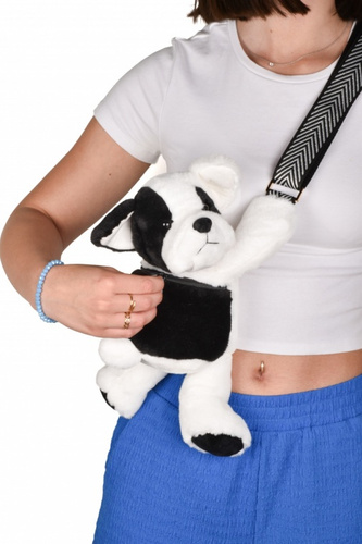 DOUDOU ET COMPAGNIE - pluszowa torba na ramię pies, czarno-biały